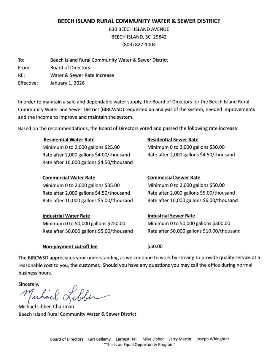 BIRCWSD 2026 Water & Sewer Rate Increase